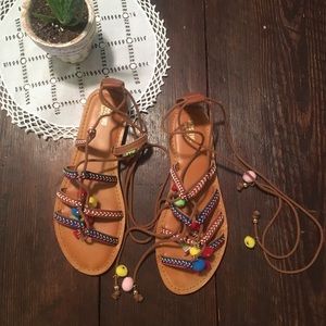Boho gladiator lace up leather sandals